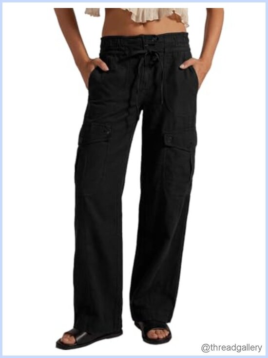 Pants - High Waist Cargo Pants Wide Leg Drawstring Trousers with Pockets